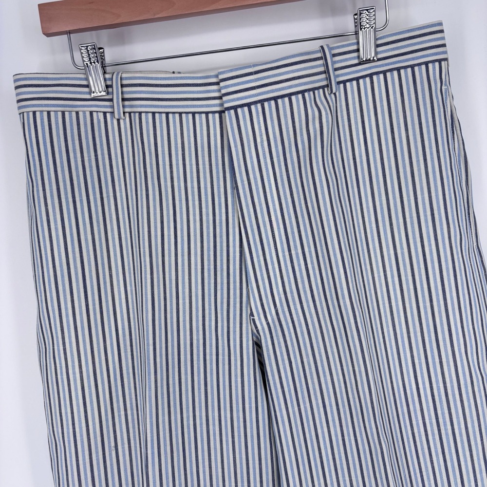 NEW Bullock & Jones Dress Pants Mens 34x32 Blue‎ White Striped Wool Linen Silk